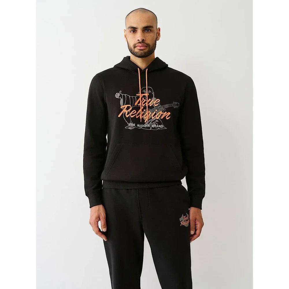 True Religion SCRIPT LOGO BUDDHA HOODIE Black‎ Orange Sz m